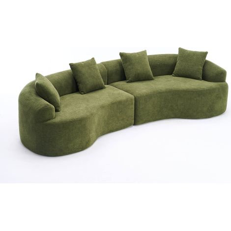 Divano curvo 4 posti in ciniglia verde, modulo moderno 275 cm, senza montaggio (1/5)