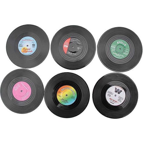 Modische Getränkeuntersetzer aus Vinyl-Silikon im Retro-CD-Stil, 6er-Set (1/5)