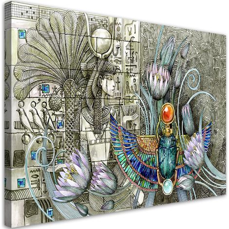 Tableau sur toile Hiéroglyphes égyptiens et scarabée 60x40 (1/5)