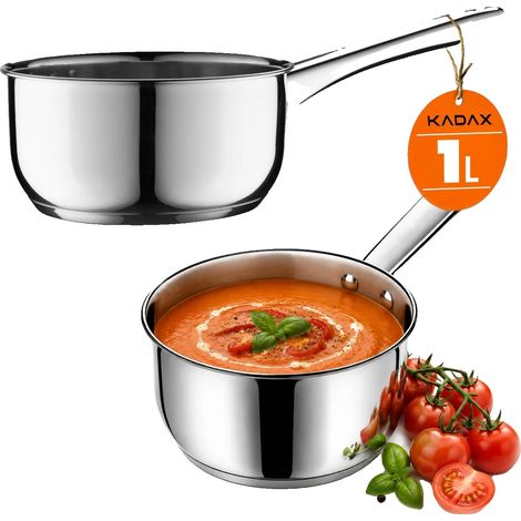 Cacerola apta para inducción, de acero inoxidable, con capacidad de 1 litro, color plata. (1/5)