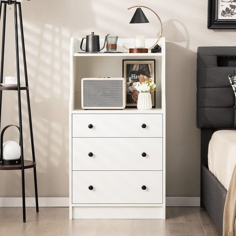 Costway – Commode haute 111 cm avec 3 tiroirs – Dispositif anti-basculement – Meuble de rangement pour chambre enfant – Étagère ouverte 2 niveaux (1/5)