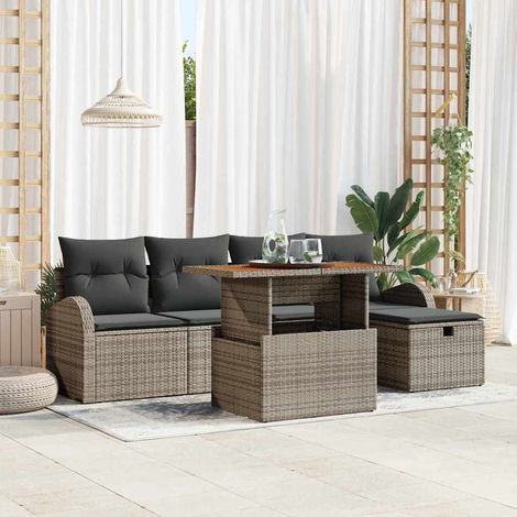 Conjunto de sofás de jardín 6 uds. Gris ratán sintético vidaXL (1/5)