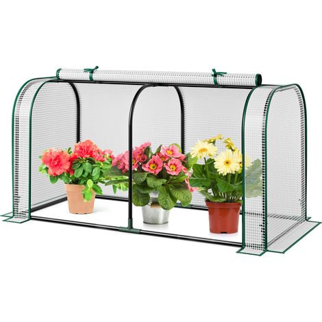 Mini Tunnel Greenhouse with Roll-up Zipper Door-White (1/5)