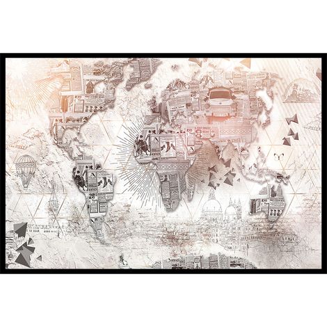 Affiche encadrée carte du monde vintage collage (1/5)
