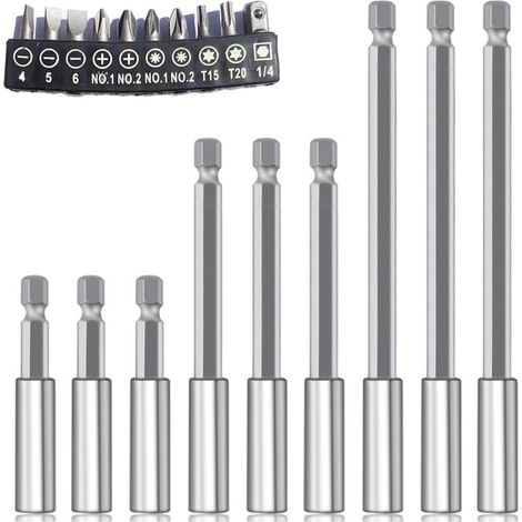 19 Pièces 1/4" Hexagonale Magnétiques Porte Embout Visseuse Tournevis Torx Long Rallonge Embout Visseuse Bit Set Changement Rapide 75/100/150mm pour Tournevis et Visseuse électrique (1/5)