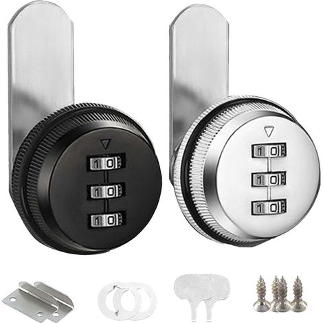 Lot de 2 serrures combinées, 30 mm, pour boîtes aux lettres et meubles, verrouillage numérique, code à 3 chiffres (1/4)