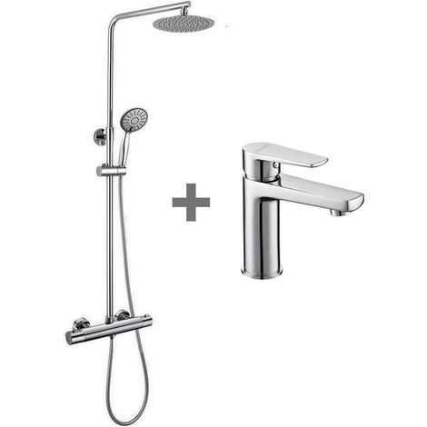 Kibath Pack columna y grifo termostático ASTRO cuadrada acabado CROMO brillo fabricado en latón (1/5)