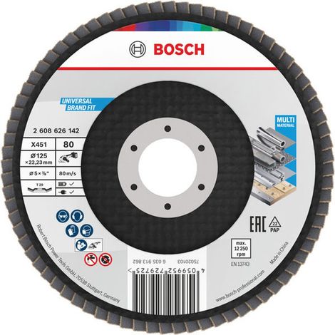 Bosch X451 Fächerschleifscheibe, 125 x 22,23 mm, K80, Z29, 15-tlg. (1/5)