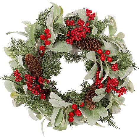 Weihnachtskranz für die Haustür, 40 cm (15,7 Zoll) Weihnachtskranz mit roten Beeren, Tannenzapfen, künstlichem Wintereukalyptus, immergrünem Grün für Fenster- und Wanddekoration (1/2)
