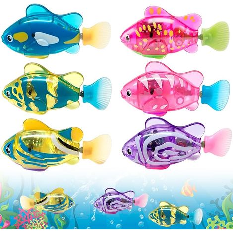 6 Pièces Jouet de Poisson, Robot de Natation Jouet de Poisson, Jouet Interactif pour Chat, Jeux pour Chat de Chasse, Détection Automatique avec lumière LED, pour Le Bain, la Piscine (1/5)