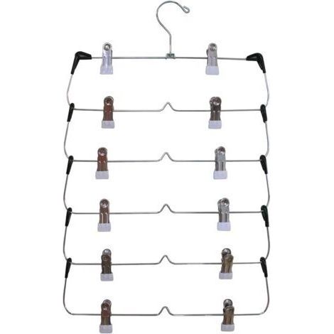 BARKBUSTERS Vtizikl Lot de à pantalons 6 niveaux avec clips - En métal chromé solide et durable - Économie d'espace - Multi-cintres avec clip antidérapant réglable pour pantalons, jupes, pantalons, je (1/5)