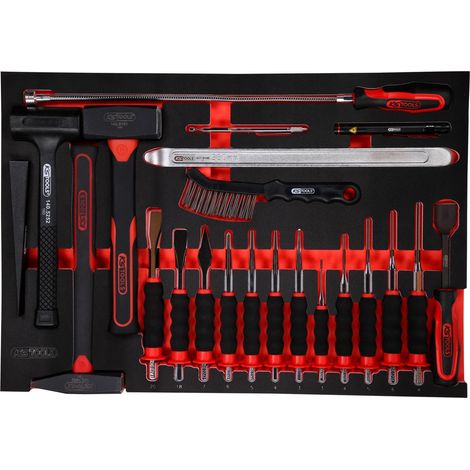 KS TOOLS Jeu de marteaux et burins sur plateau mousse 22 pcs. - 811.0022 (1/2)