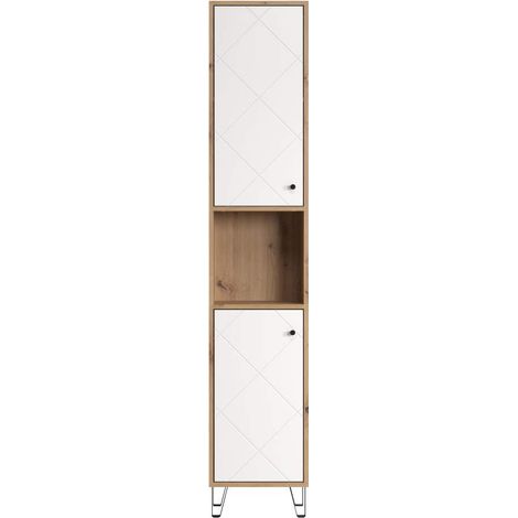 Armoire haute avec deux portes - TRENDTEAM - Série Touch - Blanc/Brun - 36 cm de long (1/5)