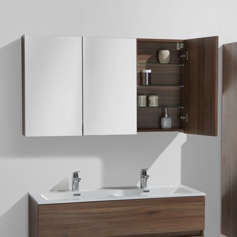Spiegelschrank Bad 120 cm montiert Nussbaum SIENA