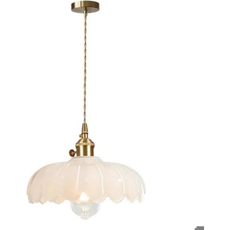 Lampe Suspension Intérieur Moderne,25cm Lustre Vintage en Verre Abat-jour Design Fleur Blanc avec Interrupteur et ligne 1.5M (1/5)