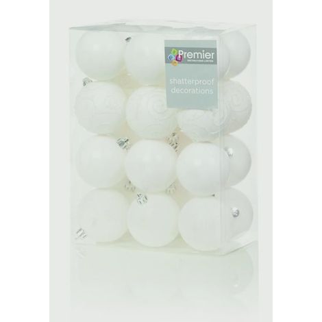 24 Pack Shatter-proof Christmas Baubles Multi-Finish - White (1/2)