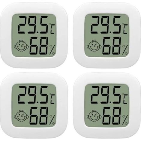 4er-Pack Mini-LCD-Thermometer-Hygrometer für den Innenbereich mit hoher Genauigkeit und Luft-Symbol (1/4)