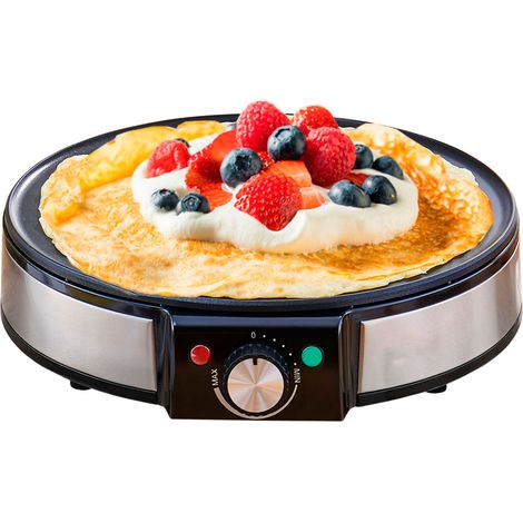 Briebe CM1137 Crepera, Máquina de Hacer Crepes, Tortitas, Antiadherente, Regulador Temperatura, Plato 30 cm 1600W Negro