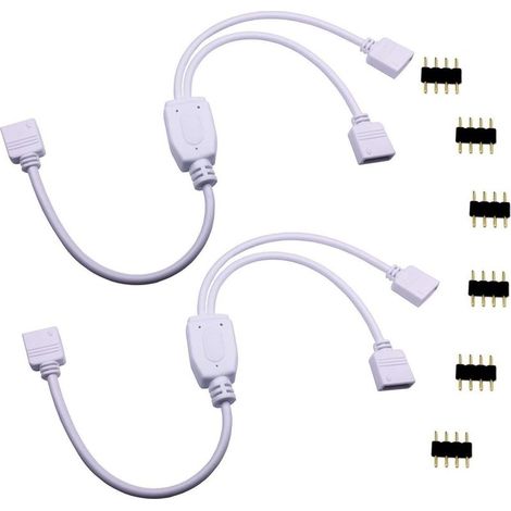 2pcs Câble Diviseur 1 à 2 Bande LED RGB Câble Séparateur Ruban LED Répartiteur DC à 2 Voies 1 to 2 LED Splitter Cable 4 Broches Rallonge pour SMD 5050 3528 2835 RGB LED Strip -30cm, Blanc (1/5)
