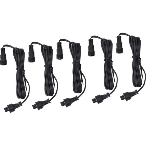 Lot de 5 rallonges lumineuses de terrasse de 1,5 m (4,9 pi), étanches IP67, avec connecteurs mâles et femelles à 3 broches pour usage extérieur.