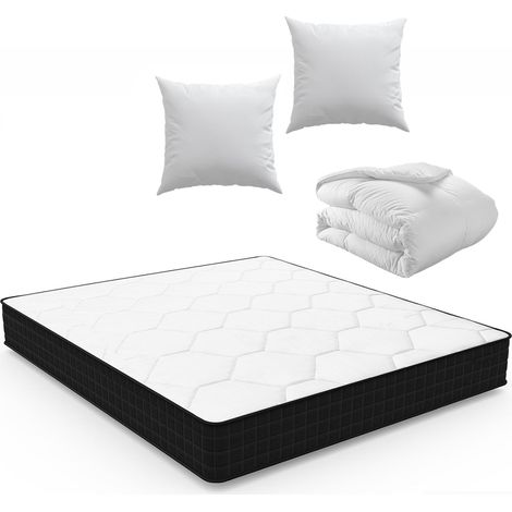 Matelas 160x200x15 cm avec 1 Couette 220x240 cm et 2 Oreillers 60x60 cm (Tous dans un colis)
