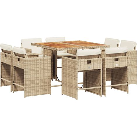 vidaXL Set da Pranzo da Giardino 9 pz con Cuscini Beige in Polyrattan