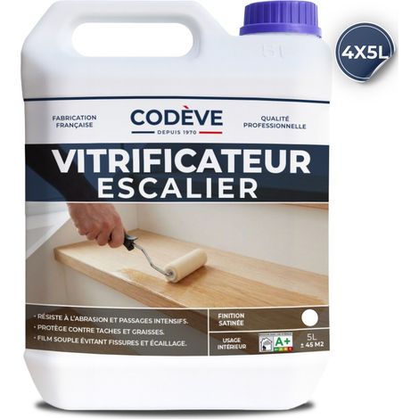 Codève Bois – Vitrificateur pour escalier 20 L – Résistant aux UV et abrasions – Application facile sur bois dur – Rendement 10 m²/L