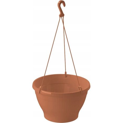 Pot de fleurs suspendu rond en plastique imitation terre cuite 26 x 26 x 16,5 cm, 1 pièce, Melrose