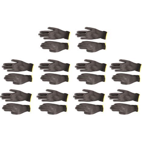 Schwarze antistatische PU-Arbeitshandschuhe mit rotem Rand, 10er-Packung, beschichtetes Nylon, Größe M, strapazierfähig und griffig (1/5)