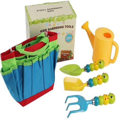 1 Kit jardinage enfant, 9 pièces, outils métal et plastique, sac toile, gants tablier arrosoir, pour âge 3-5 ans (1/5)