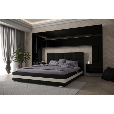 Tête de lit Armoire - pont de lit PANAMA 7/HG/B/1-1A noir/noir brillant 323x213x35cm