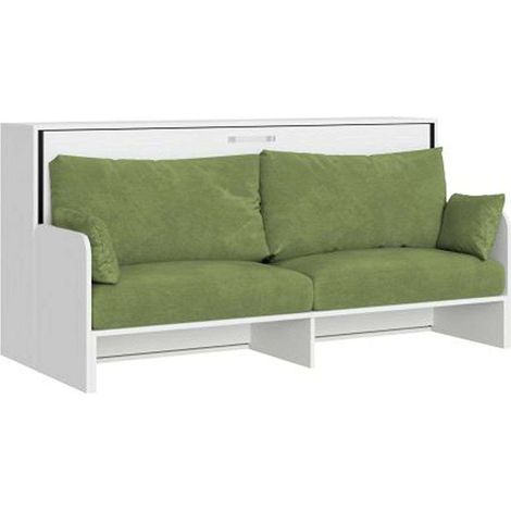 Letto singolo a scomparsa Kando con divano con materasso bianco frassino, verde