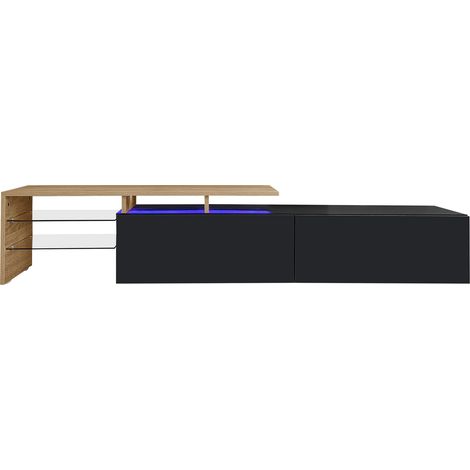 Modern High-Gloss TV Stand with LED Lights & Glass Shelves - Wood Effect, 
Black, Ample Storage for Living Room (1/5)