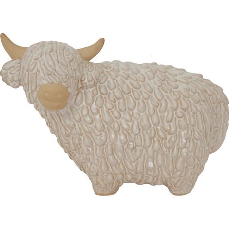 Large Alora Highland Cow Christmas Decoration - Ceramic - L12 x W24 x H17 cm - White