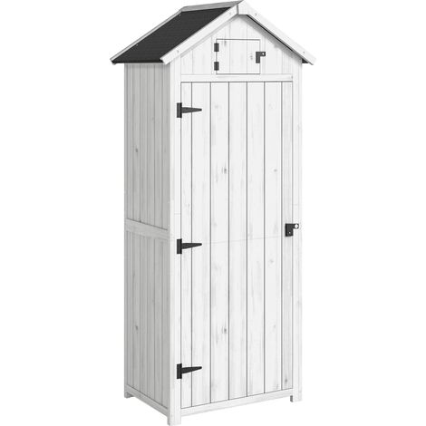 Armoire de jardin extérieur en bois - 77x54x179 cm, gris clair - Abri pour outils avec 3 étagères et 2 portes à loquets - Pour terrasse, jardin - Design pratique (1/5)