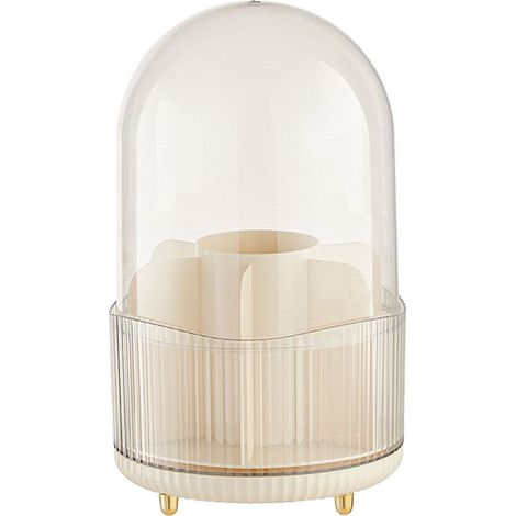 Boîte de rangement pour pinceaux de maquillage, présentoir rotatif pour cosmétiques, seau de rangement anti-poussière avec couvercle transparent, blanc laiteux (1/5)