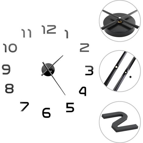 vidaXL Reloj 3D de pared con diseño moderno 100 cm XXL negro (1/2)
