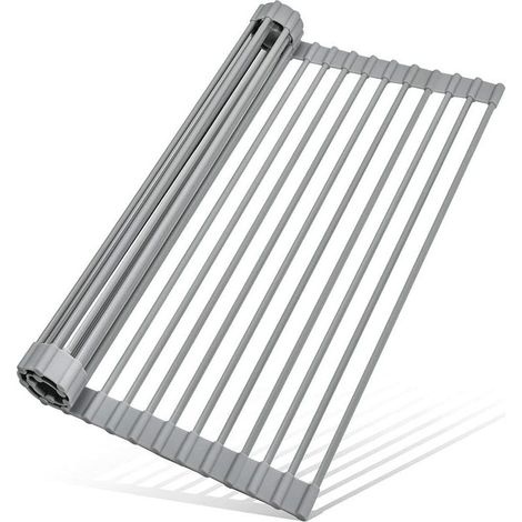 Aufrollbarer Geschirrabtropfkorb, zusammenklappbarer Geschirrabtropfkorb, hitzebeständiger, silikonbeschichteter Geschirrabtropfkorb aus Stahl für Arbeitsplatten (1/4)