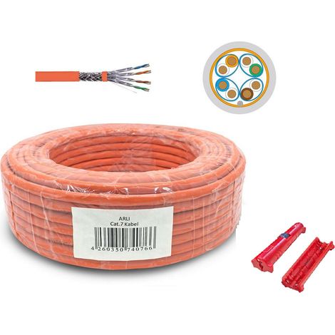 AR – Câble informatique catégorie 7 S/FTP 100m – 4 paires blindées cuivre – Câble monobrin AWG 23 – Pour installation RJ45 professionnelle