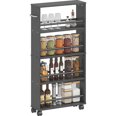 Étagère multifonctionnelle à roulettes, design fin, 4 compartiments, 45 x 15 x 91 cm, noire pour rangement de livres, documents et objets décoratifs idéal pour salon, chambre à coucher ou bureau