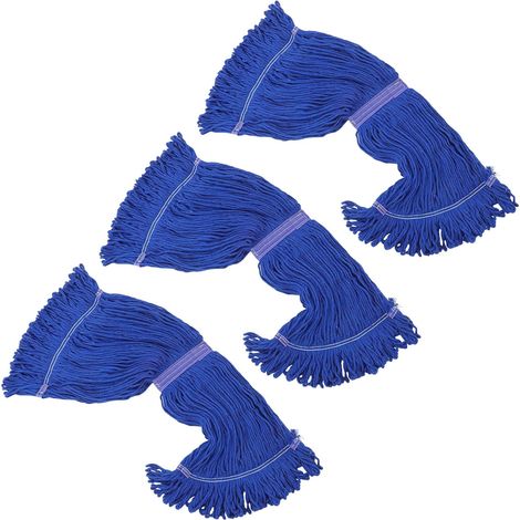 Lot de 3 Têtes de Balai Commerciales en Coton Bleu Recharge pour Balai Humide Industriel et Domestique Résistante Fil Bouclé Adaptée Nettoyage des Sols Professionnels (1/5)
