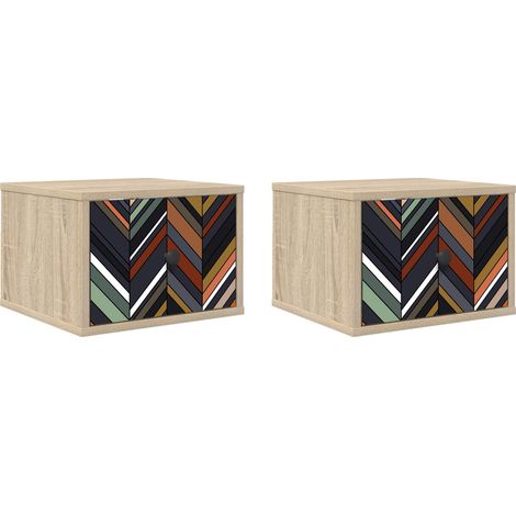 Maison Exclusive - Mobiletto da comodino a parete OMMEN 2 pz Rovere Sonoma (1/5)