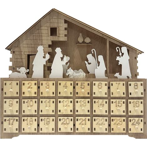 Rebecca Mobili Calendario Avvento con 24 Cassetti e Luci Presepe Intagliato in Legno Deco Natale (1/5)