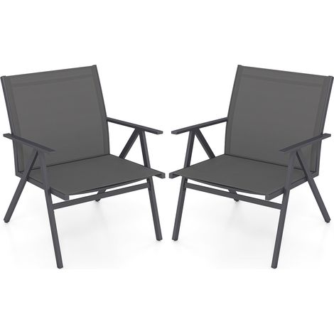 Lot de 2 chaises grises en métal avec tissu respirant, dossier inclinable à 108 et pieds réglables pour terrasse, balcon et jardin (1/5)