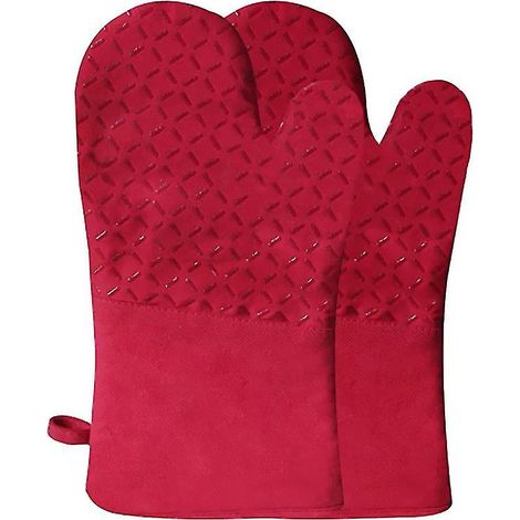 Ensemble de gants de cuisine en silicone rouge résistant à la chaleur, antidérapants et flexibles, pour protéger les mains des surfaces chaudes. (1/4)