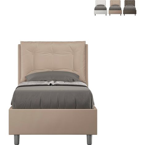 Lit simple 80x190 avec tête de lit rembourrée coussin Annalisa S Beige - Modèle standard (1/5)