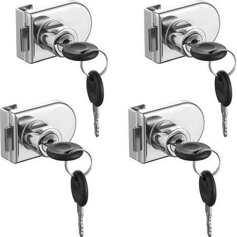 CSPARKV Cerradura para puerta de vidrio, 4 cerraduras de leva, cerradura de seguridad para vitrina de gabinete de puerta de vidrio de 5-8 mm sin perforación (1/3)