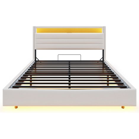 Cama canapé tapizada 140 x 200 cm beige de lino con LED y USB HOMVRA (1/5)