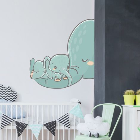 Stickers muraux Sticker Mural Autocollant - ÉLÉPHANT ET SON BÉBÉ - Stickers adhésifs - 120x80cm (1/5)