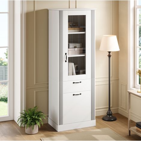 Vitrinenschrank 62/41/180 cm in Weiß mit Spiegeltür und per App steuerbarer LED-Beleuchtung (1/5)
